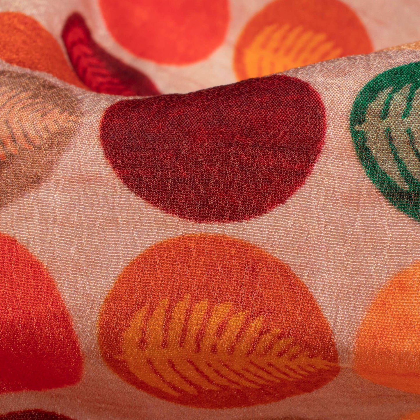 Linen Beige And Sangria Red Polka Dots Pattern Digital Print Viscose Natural Crepe Fabric