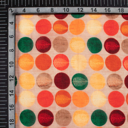 Linen Beige And Sangria Red Polka Dots Pattern Digital Print Viscose Natural Crepe Fabric