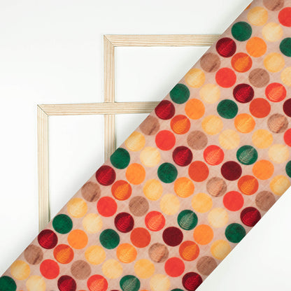 Linen Beige And Sangria Red Polka Dots Pattern Digital Print Viscose Natural Crepe Fabric