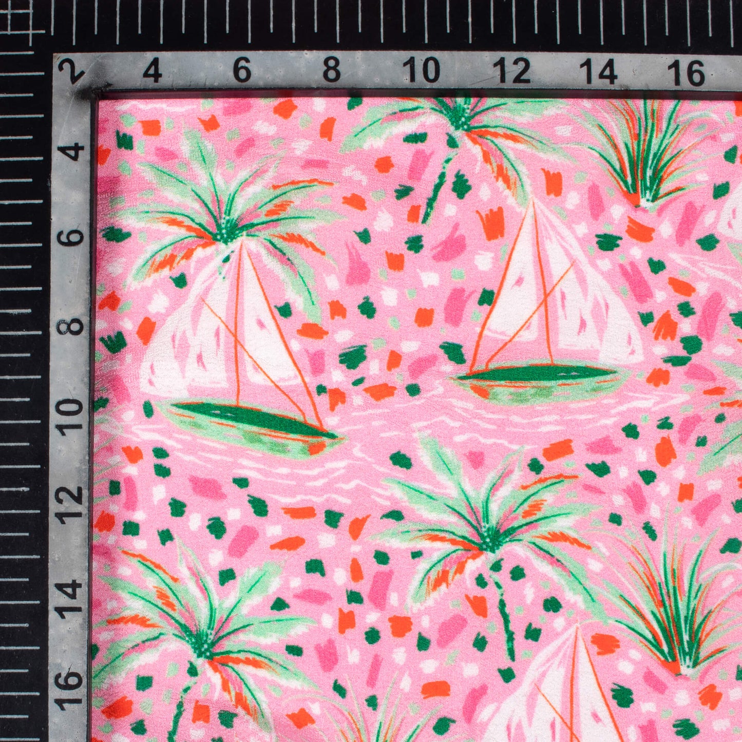 Taffy Pink And Green Quirky Pattern Digital Print Viscose Natural Crepe Fabric