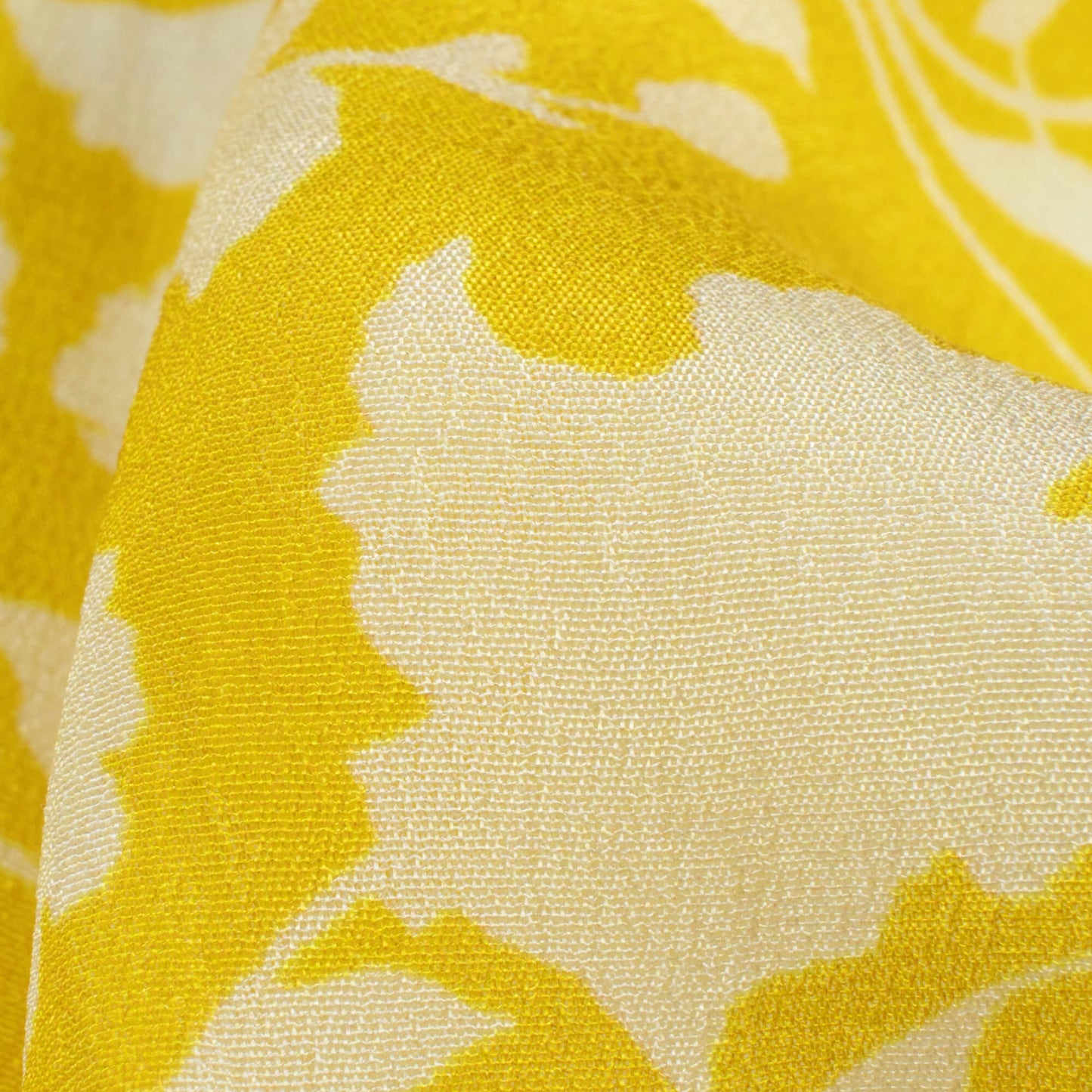 Bumblebee Yellow And White Floral Pattern Digital Print Viscose Natural Crepe Fabric