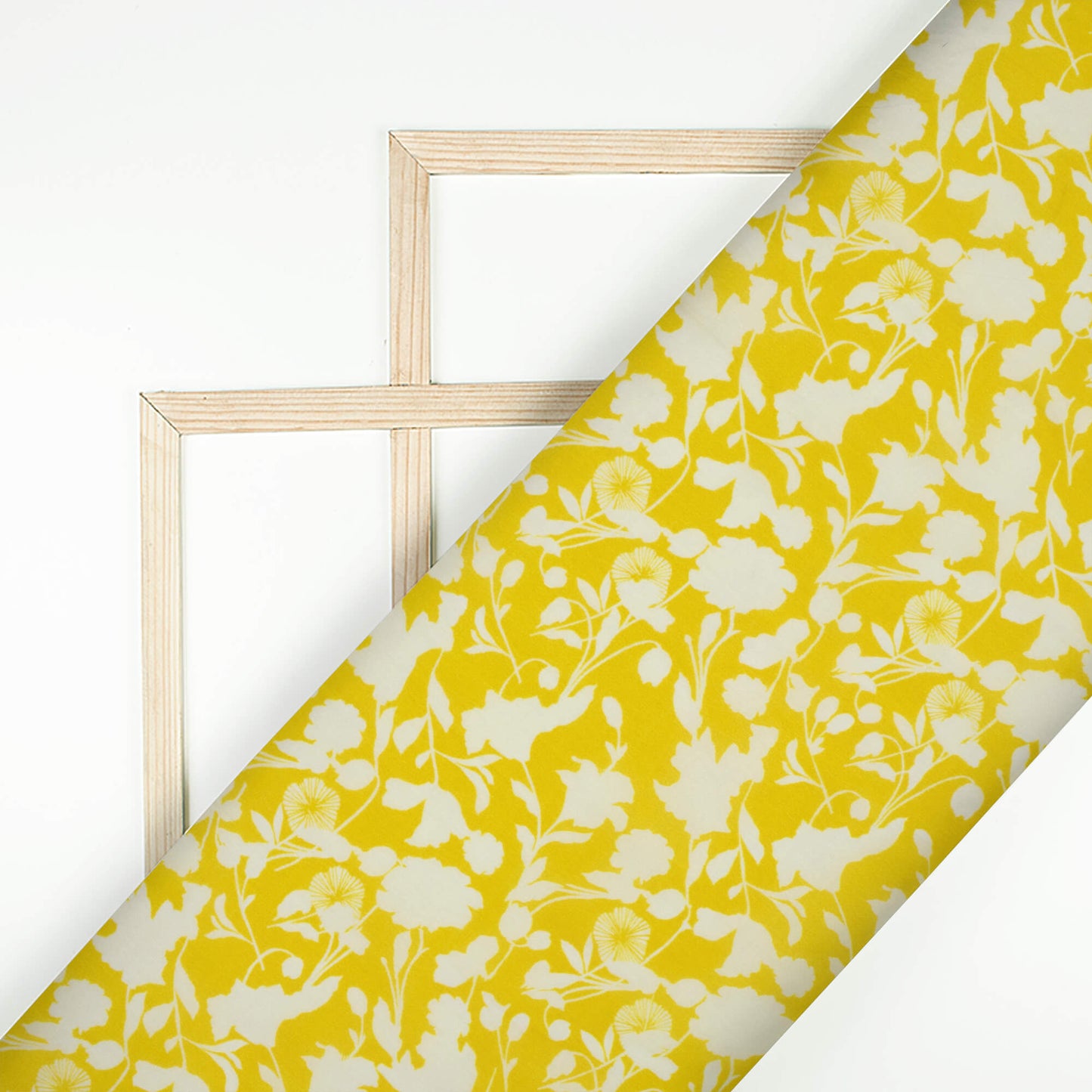 Bumblebee Yellow And White Floral Pattern Digital Print Viscose Natural Crepe Fabric