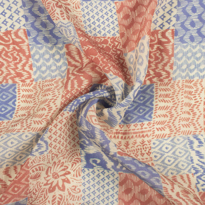 Beige And Purple Patch Pattern Digital Print Viscose Natural Crepe Fabric