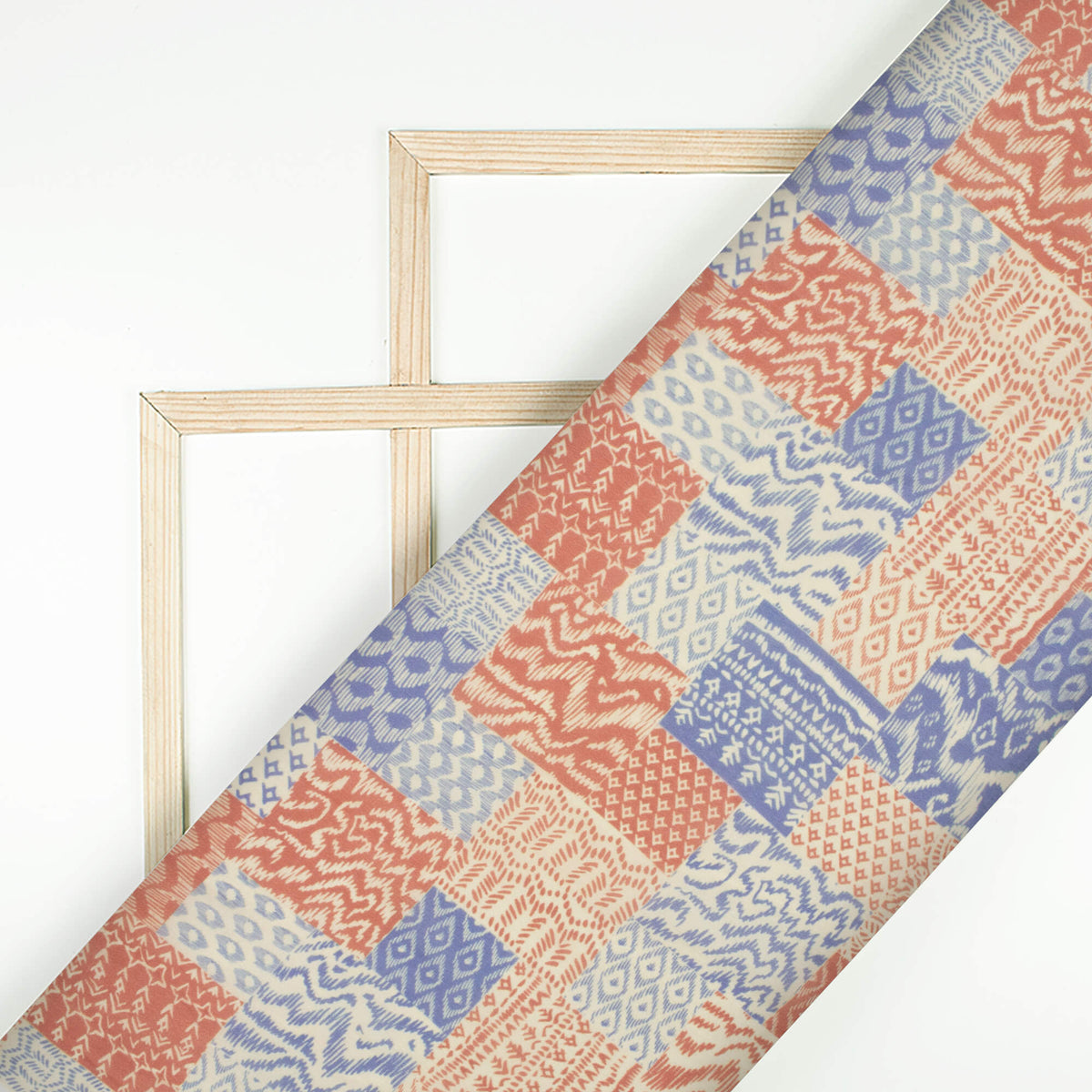 Beige And Purple Patch Pattern Digital Print Viscose Natural Crepe Fabric