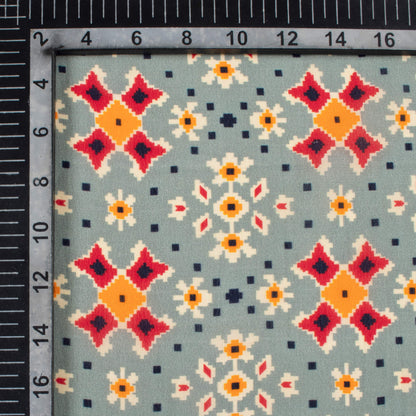 Pigeon Blue And Orange Patolaa Pattern Digital Print Viscose Natural Crepe Fabric