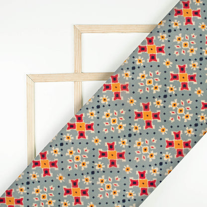 Pigeon Blue And Orange Patolaa Pattern Digital Print Viscose Natural Crepe Fabric