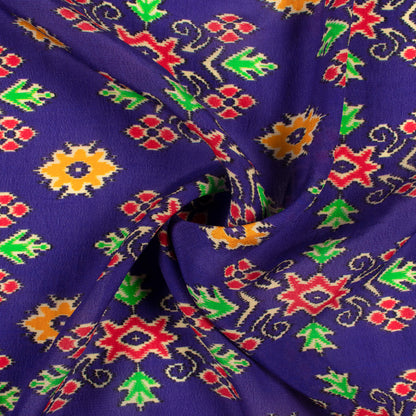 Indigo Blue And Honey Yellow Patolaa Pattern Digital Print Viscose Natural Crepe Fabric