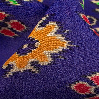 Indigo Blue And Honey Yellow Patolaa Pattern Digital Print Viscose Natural Crepe Fabric