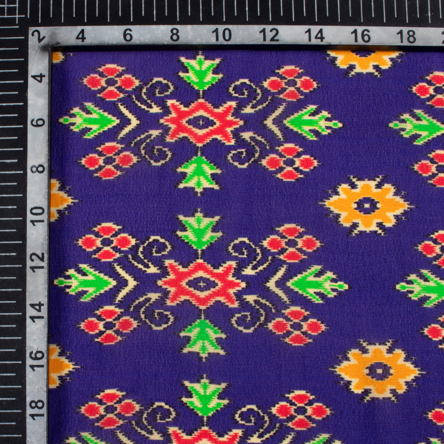 Indigo Blue And Honey Yellow Patola Pattern Digital Print Viscose Natural Crepe Fabric