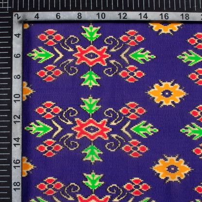 Indigo Blue And Honey Yellow Patolaa Pattern Digital Print Viscose Natural Crepe Fabric
