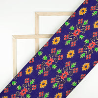 Indigo Blue And Honey Yellow Patolaa Pattern Digital Print Viscose Natural Crepe Fabric