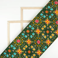 Forest Green And Honey Yellow Patolaa Pattern Digital Print Viscose Natural Crepe Fabric
