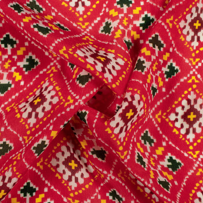 Vermilion Red And Dark Green Patolaa Pattern Digital Print Viscose Natural Crepe Fabric