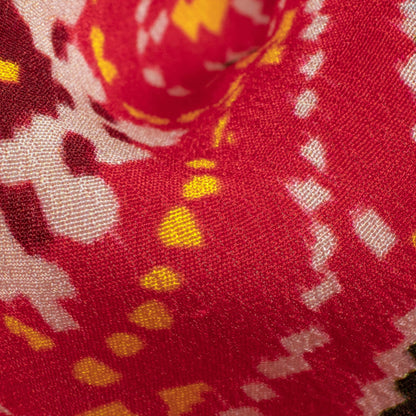 Vermilion Red And Dark Green Patolaa Pattern Digital Print Viscose Natural Crepe Fabric