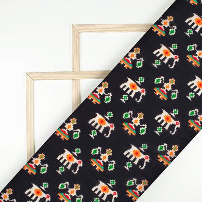 Black And Orange Patolaa Pattern Digital Print Viscose Natural Crepe Fabric
