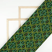 Forest Green And Lemon Yellow Bandhanii Pattern Digital Print Viscose Natural Crepe Fabric