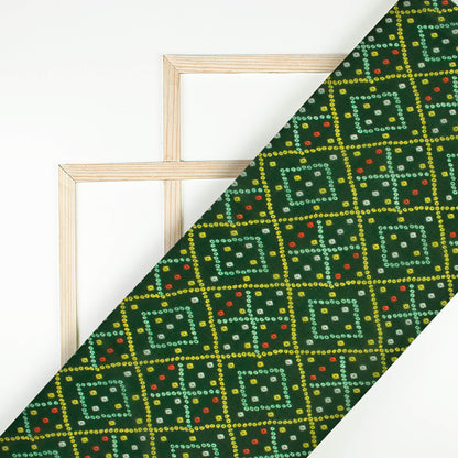 Forest Green And Lemon Yellow Bandhanii Pattern Digital Print Viscose Natural Crepe Fabric