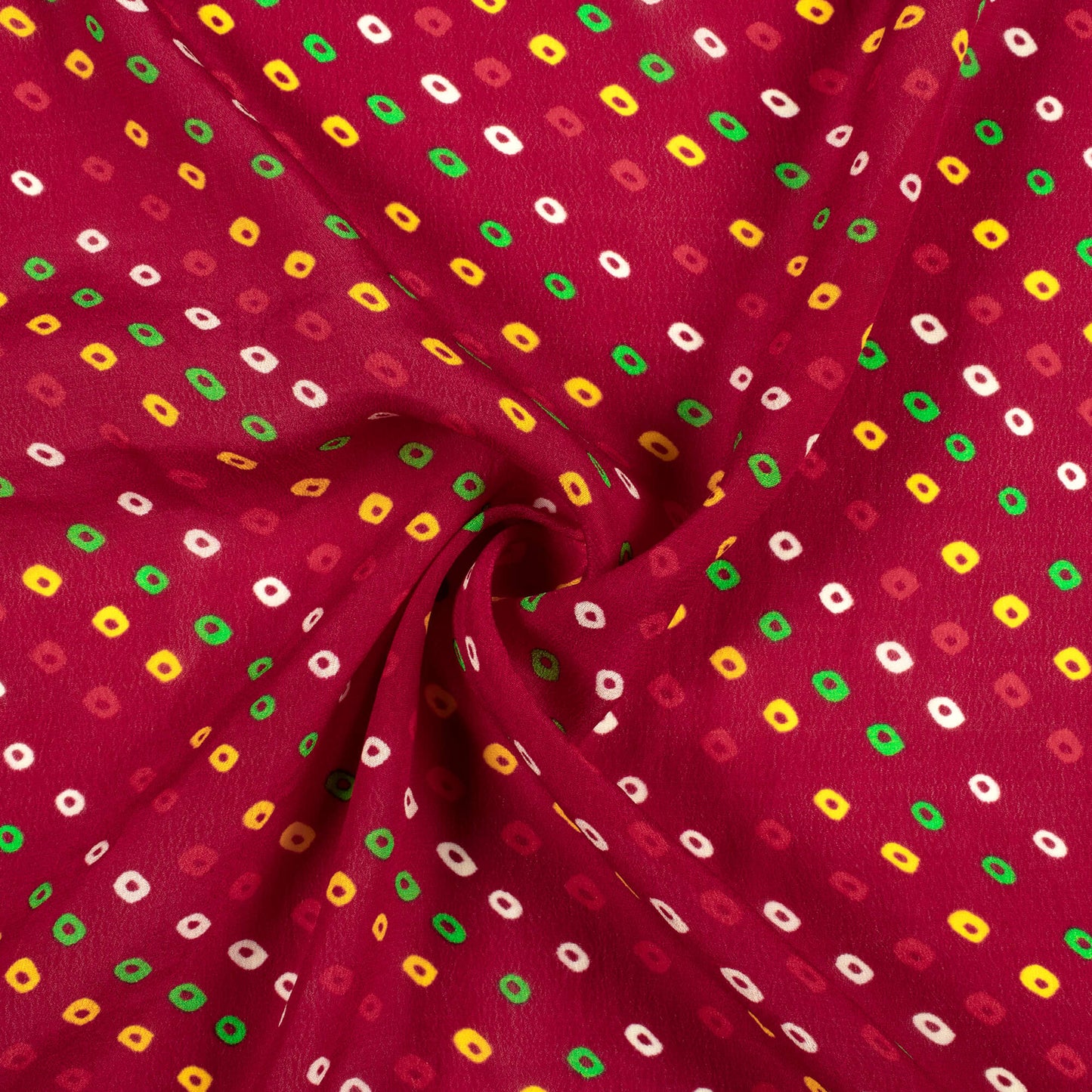 Maroon And Yellow Bandhani Pattern Digital Print Viscose Natural Crepe Fabric