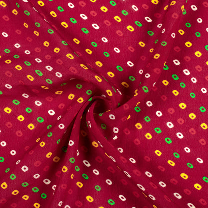 Maroon And Yellow Bandhanii Pattern Digital Print Viscose Natural Crepe Fabric