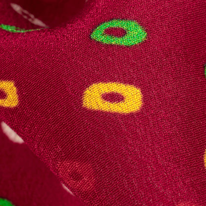 Maroon And Yellow Bandhanii Pattern Digital Print Viscose Natural Crepe Fabric