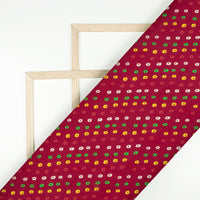 Maroon And Yellow Bandhanii Pattern Digital Print Viscose Natural Crepe Fabric