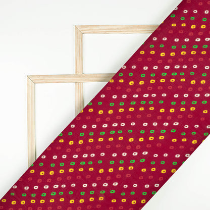 Maroon And Yellow Bandhanii Pattern Digital Print Viscose Natural Crepe Fabric