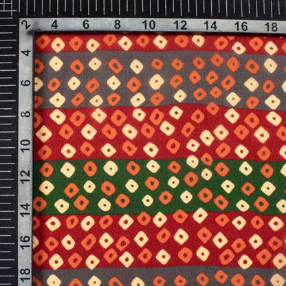 Blood Red And Cream Bandhanii Pattern Digital Print Viscose Natural Crepe Fabric