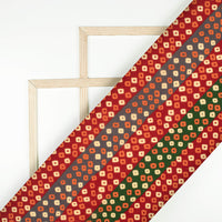 Blood Red And Cream Bandhanii Pattern Digital Print Viscose Natural Crepe Fabric