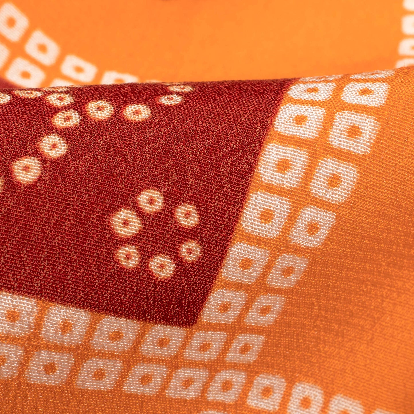 Tangrine Orange And Maroon Traditional Pattern Digital Print Viscose Natural Crepe Fabric
