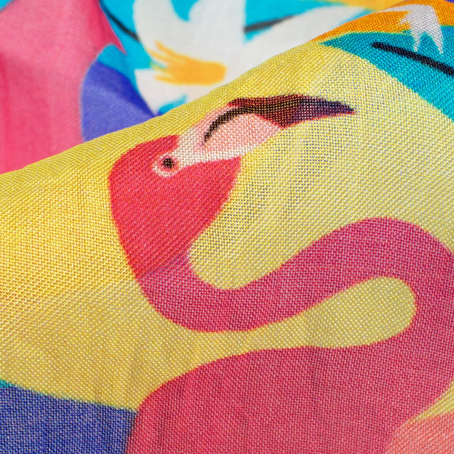 Multi-Color Bird Pattern Digital Print Viscose Paper Silk Fabric