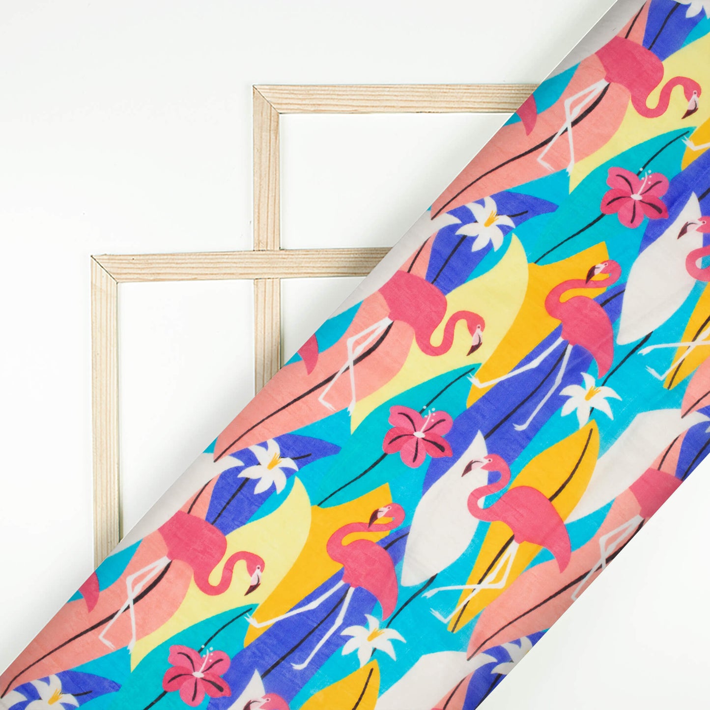Multi-Color Bird Pattern Digital Print Viscose Paper Silk Fabric