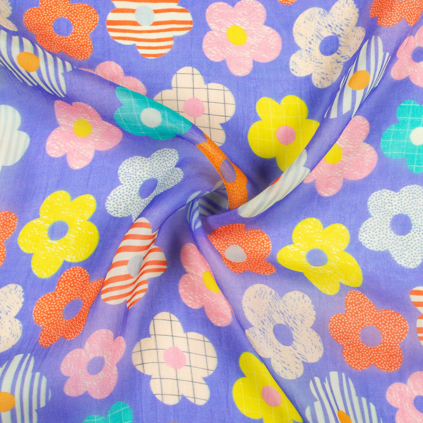 Iris Purple And Lemon Yellow Floral Pattern Digital Print Viscose Paper Silk Fabric
