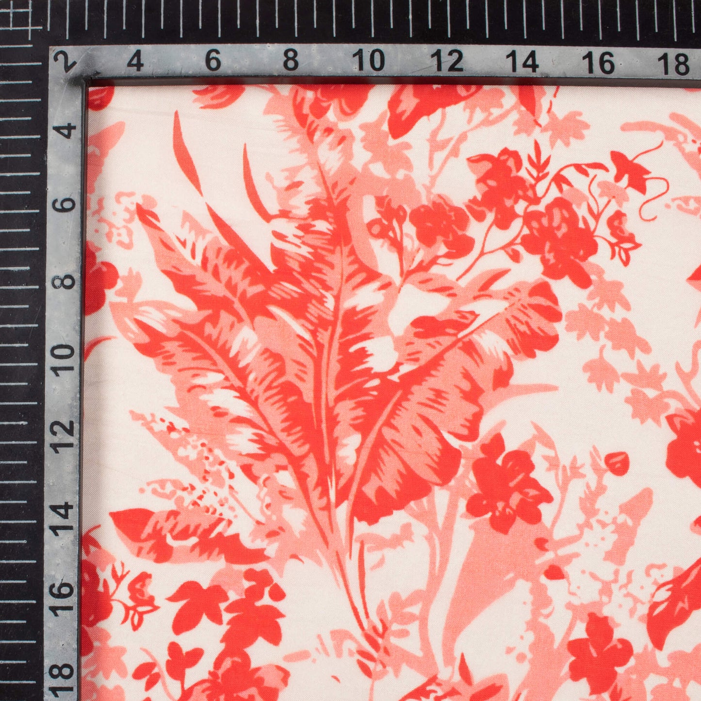 Red And Off White Floral Pattern Digital Print Viscose Paper Silk Fabric