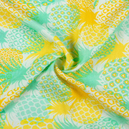 Bumblebee Yellow And Persian Green Quirky Pattern Digital Print Viscose Rayon Fabric (Width 58 Inches)