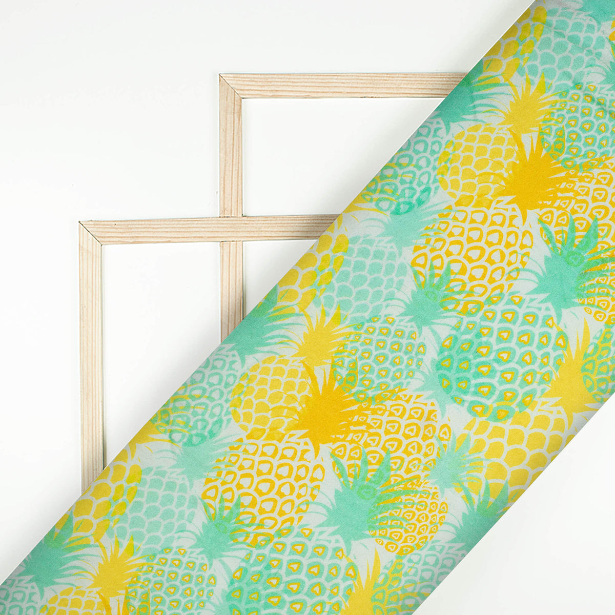 Bumblebee Yellow And Persian Green Quirky Pattern Digital Print Viscose Rayon Fabric (Width 58 Inches)