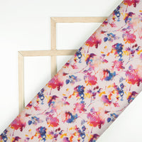 Pastel Pink And Sangria Purple Floral Pattern Digital Print Viscose Rayon Fabric (Width 58 Inches)