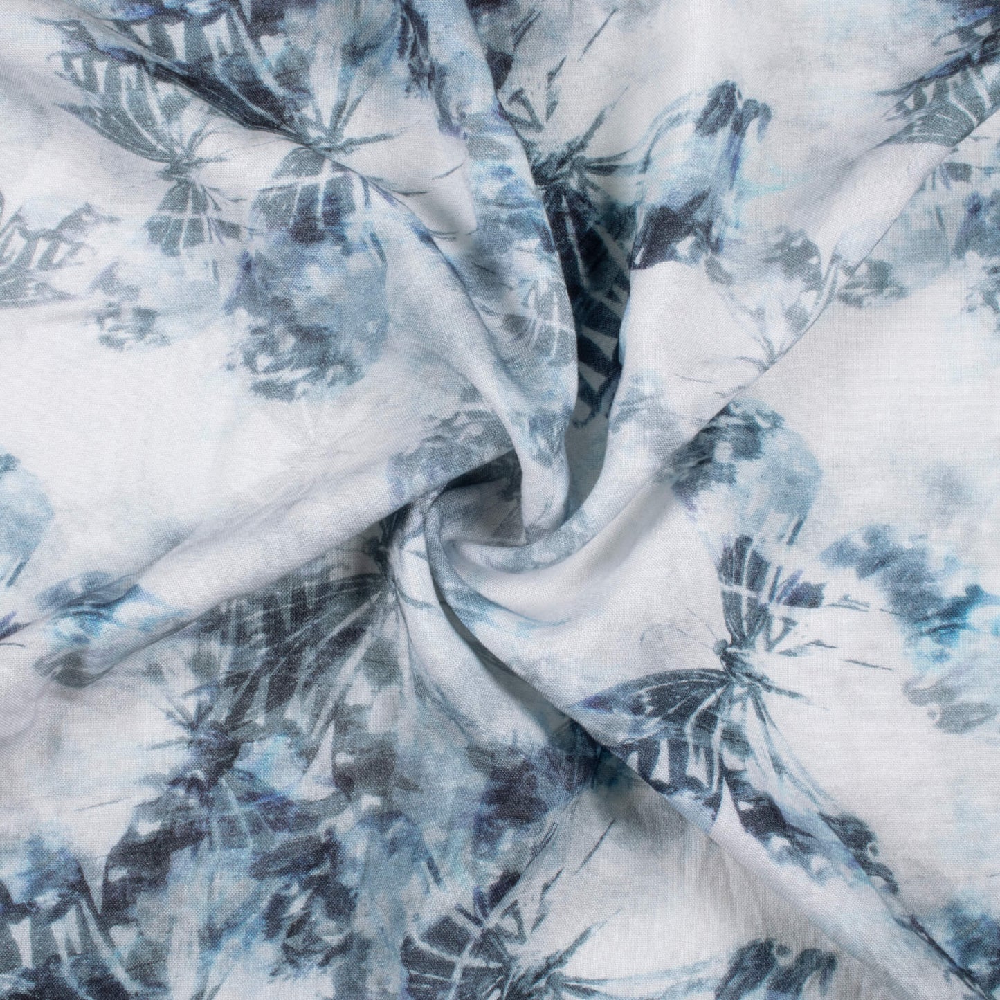 Anchor Grey And White Butterfly Pattern Digital Print Viscose Rayon Fabric (Width 58 Inches)