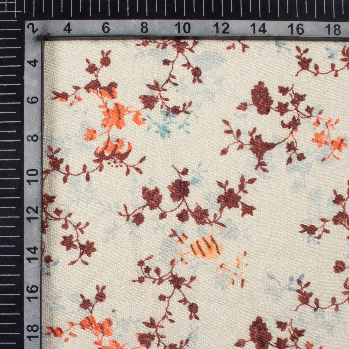 Beige And Dark Brown Floral Pattern Digital Print Viscose Rayon Fabric (Width 58 Inches)