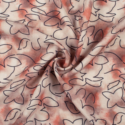 Off White And Brown Abstract Pattern Digital Print Viscose Rayon Fabric (Width 58 Inches)