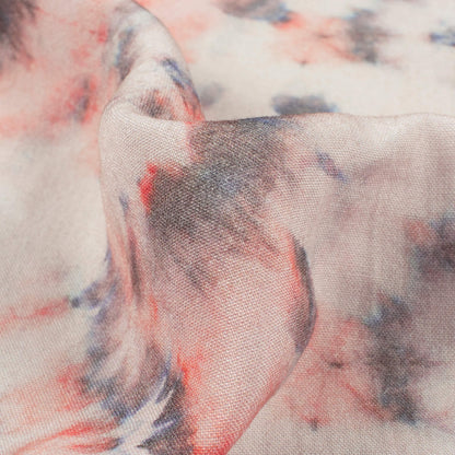 Stone Beige And Peach Abstract Pattern Digital Print Viscose Rayon Fabric (Width 58 Inches)