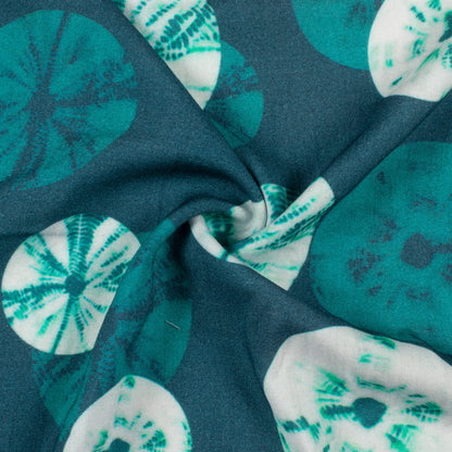 Pine Green And White Shiiborii Pattern Digital Print Viscose Rayon Fabric (Width 58 Inches)