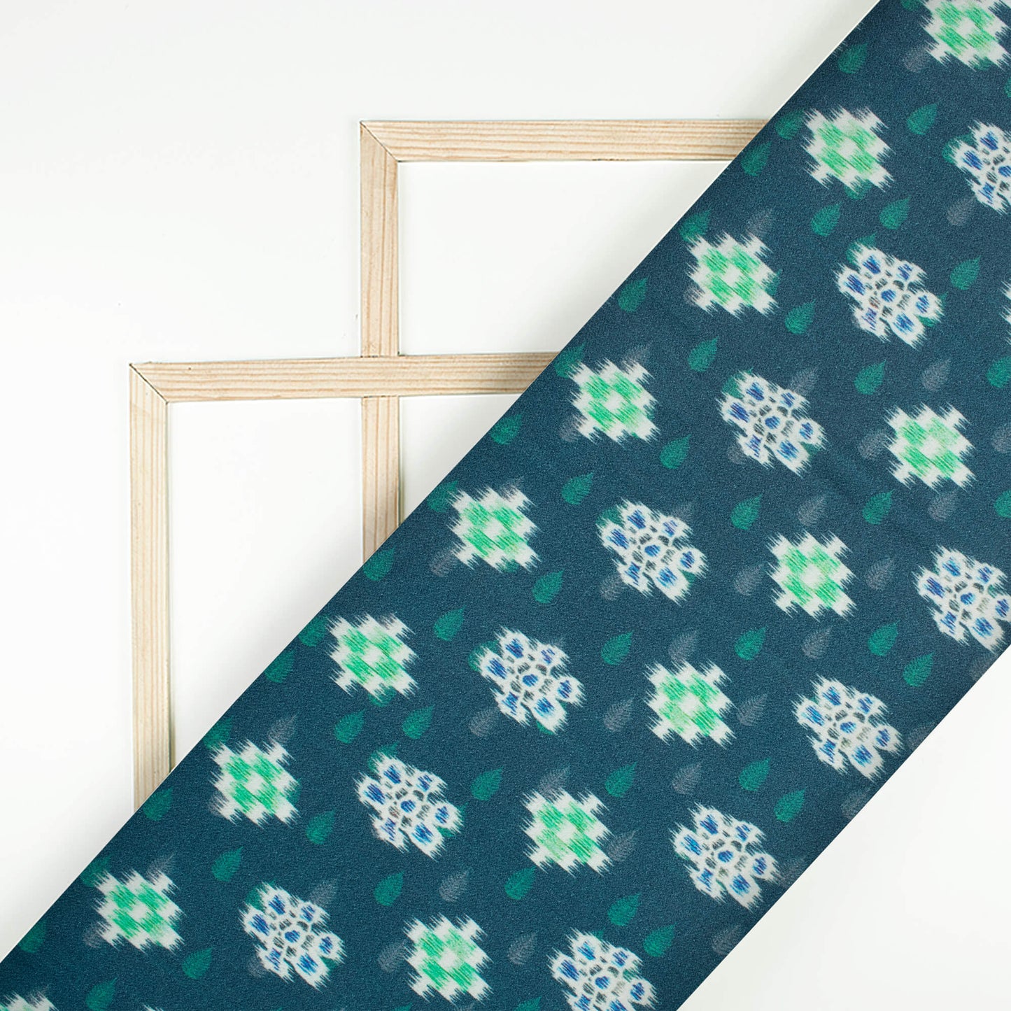 Pine Green And White Geometric Pattern Digital Print Viscose Rayon Fabric (Width 58 Inches)