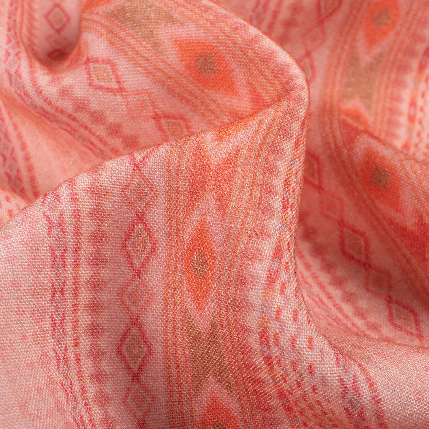 Peach And Coral Orange Stripes Pattern Digital Print Viscose Rayon Fabric (Width 58 Inches)