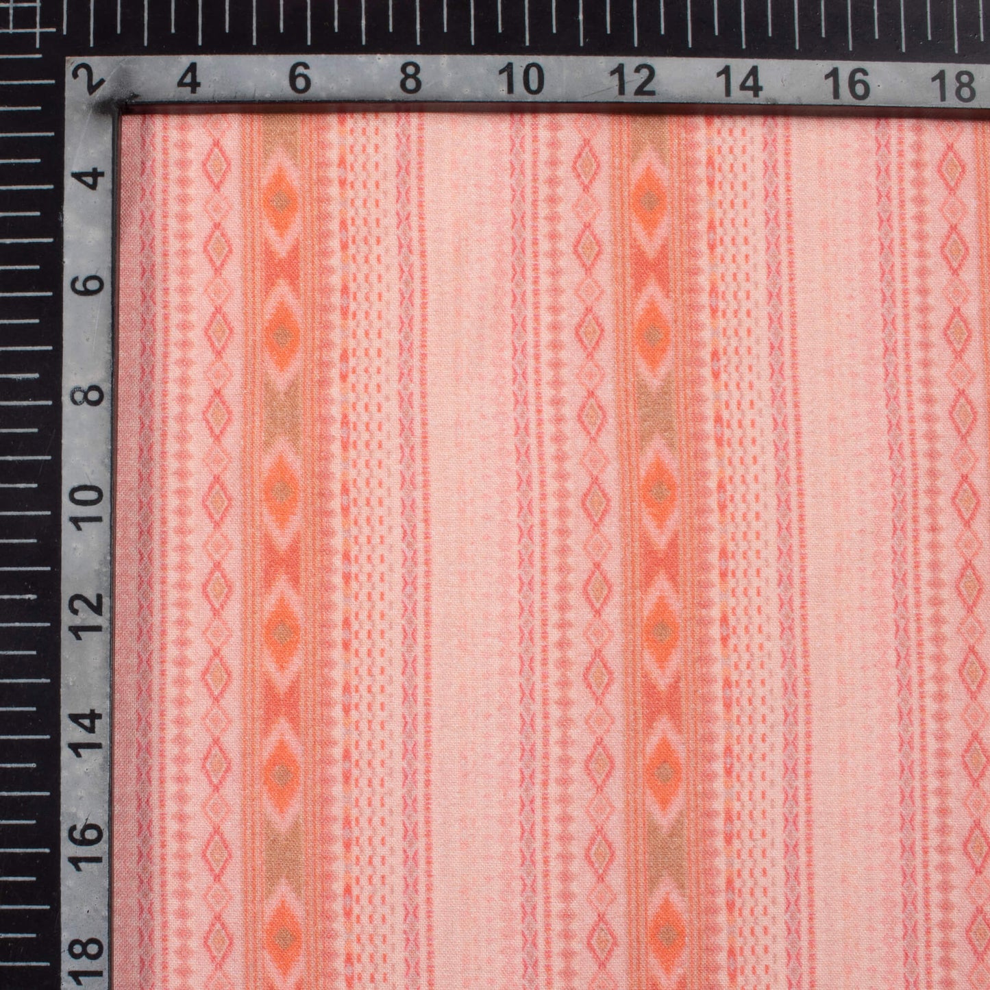 Peach And Coral Orange Stripes Pattern Digital Print Viscose Rayon Fabric (Width 58 Inches)