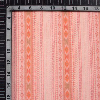 Peach And Coral Orange Stripes Pattern Digital Print Viscose Rayon Fabric (Width 58 Inches)