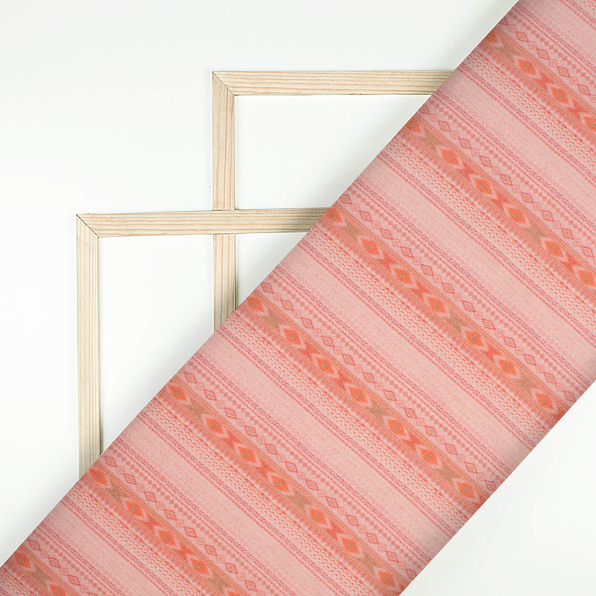 Peach And Coral Orange Stripes Pattern Digital Print Viscose Rayon Fabric (Width 58 Inches)