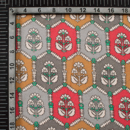 Pewter Grey And Dijon Yellow Floral Pattern Digital Print Viscose Rayon Fabric (Width 58 Inches)