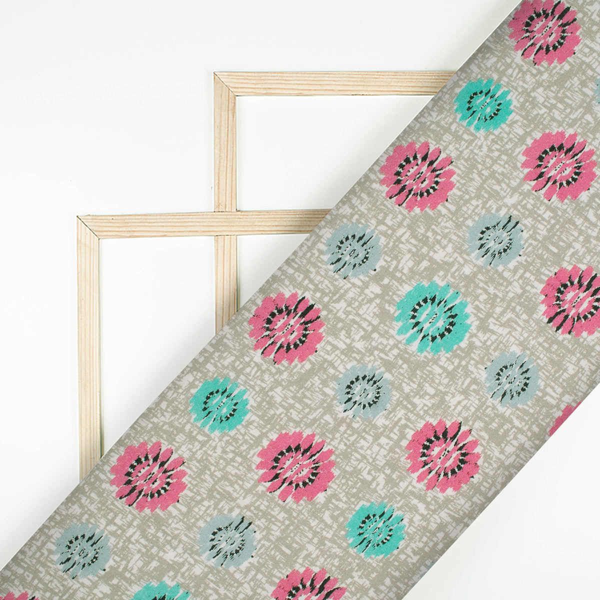 Trout Grey And Taffy Pink Geometric Pattern Digital Print Viscose Rayon Fabric (Width 58 Inches)