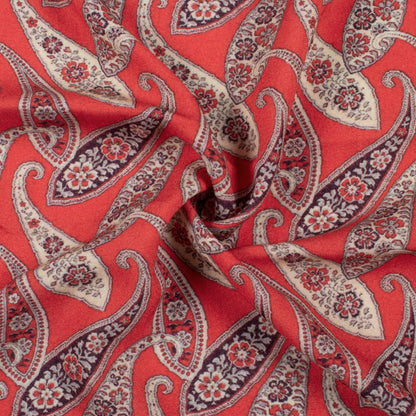 Vermilion Red And Beige Paisley Pattern Digital Print Viscose Rayon Fabric (Width 58 Inches)