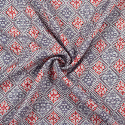 Vermilion Red And Blue Geometric Pattern Digital Print Viscose Rayon Fabric (Width 58 Inches)